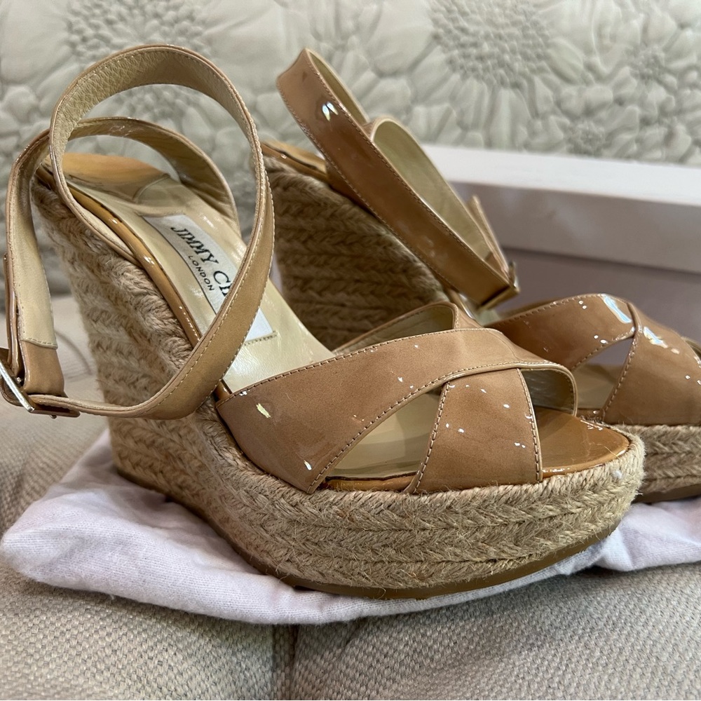 Jimmy choo patent nude wedges espadrilles 38